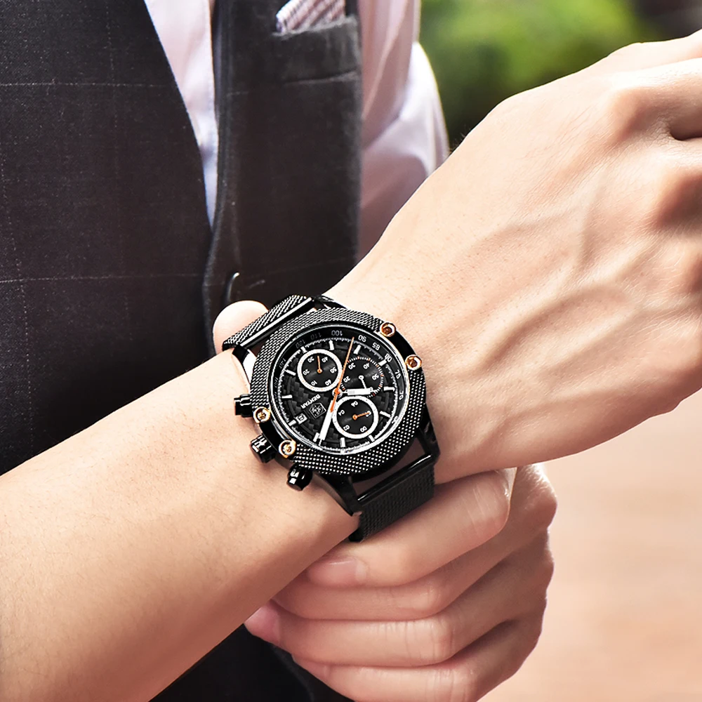 

BENYAR Watch Men Quartz Chronograph Watches Business Casual Clock Mesh Steel Wrist Watches Steel Band Waterproof Watch Men Saat