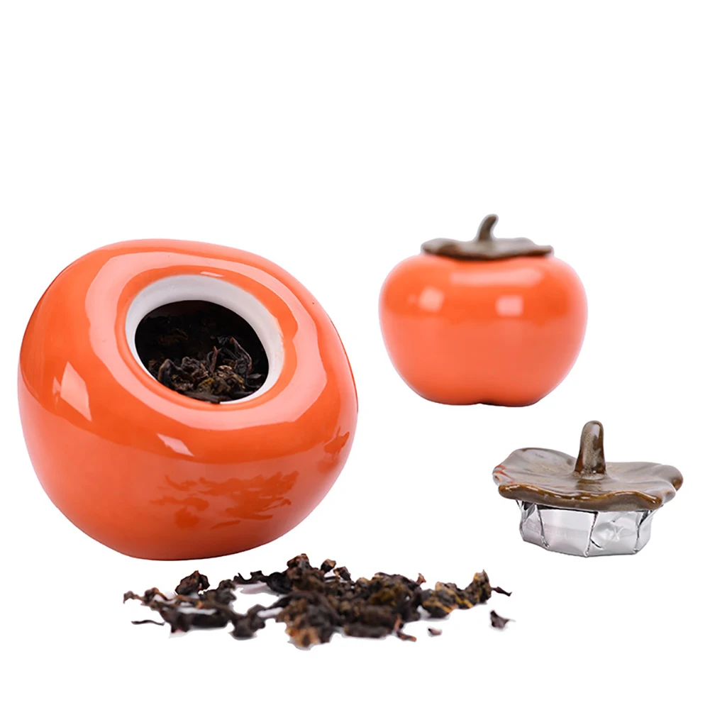 1Pc Mini Persimmon Tea Jar Small Ceramic Tin Creative Seal Storage Tank Home Decoration Ornaments As Shown | Дом и сад
