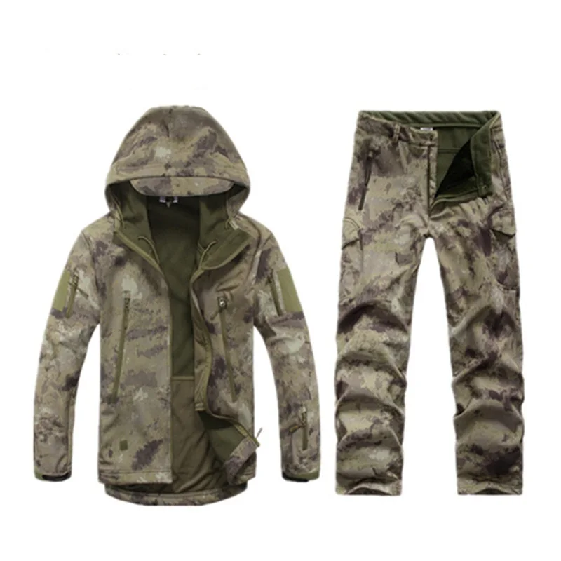 camo 2 Atacs камуфляжная тактическая куртка Мягкая оболочка охотничья куртка брюки Одежда для охоты jaquetas de camuflagem dos homens chasse - Цвет: camo 2
