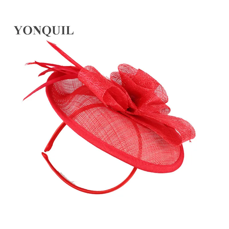 

Elegant Sinamay Fascinator Hats Multiple Color Feather Derby Occasion Show Hair Accessories Millinery Cocktail Headwear MYQ024