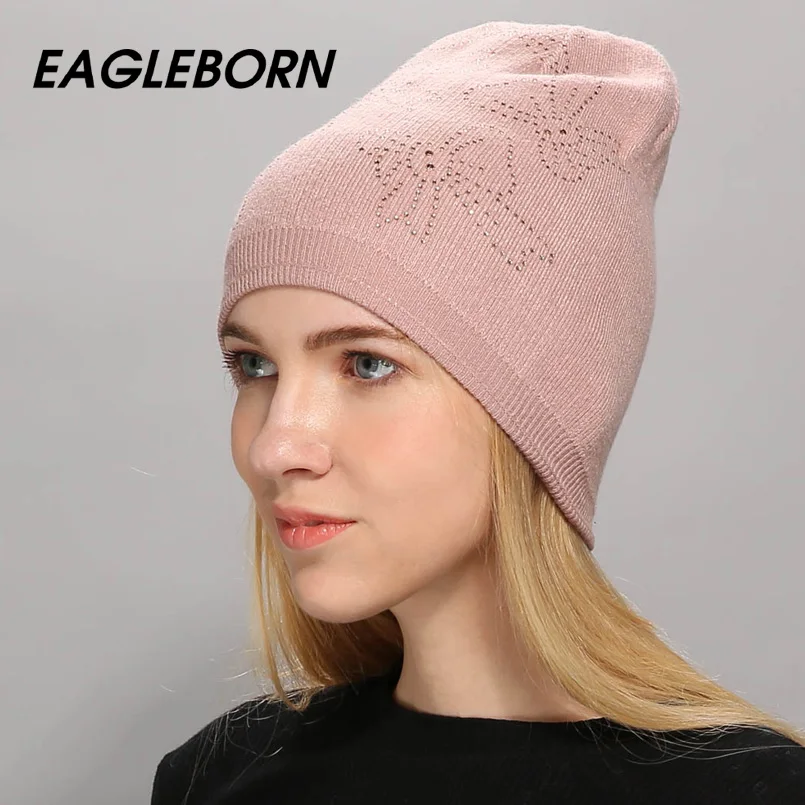 Женские шерстяные шапки EAGLEBORN повседневные двухслойные толстые вязаные с