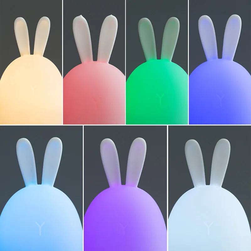 Силиконовый светодиодный ночник с кроликом многоцветный RGB светильник USB