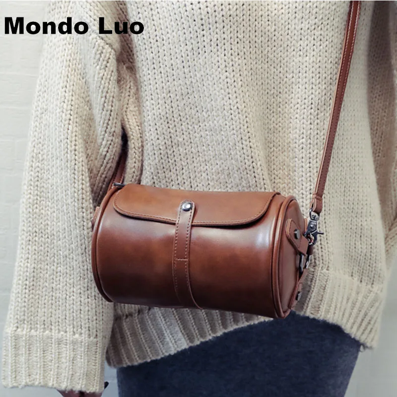 Женская круглая сумка ведро из мягкой кожи Повседневная маленькая сумочка через