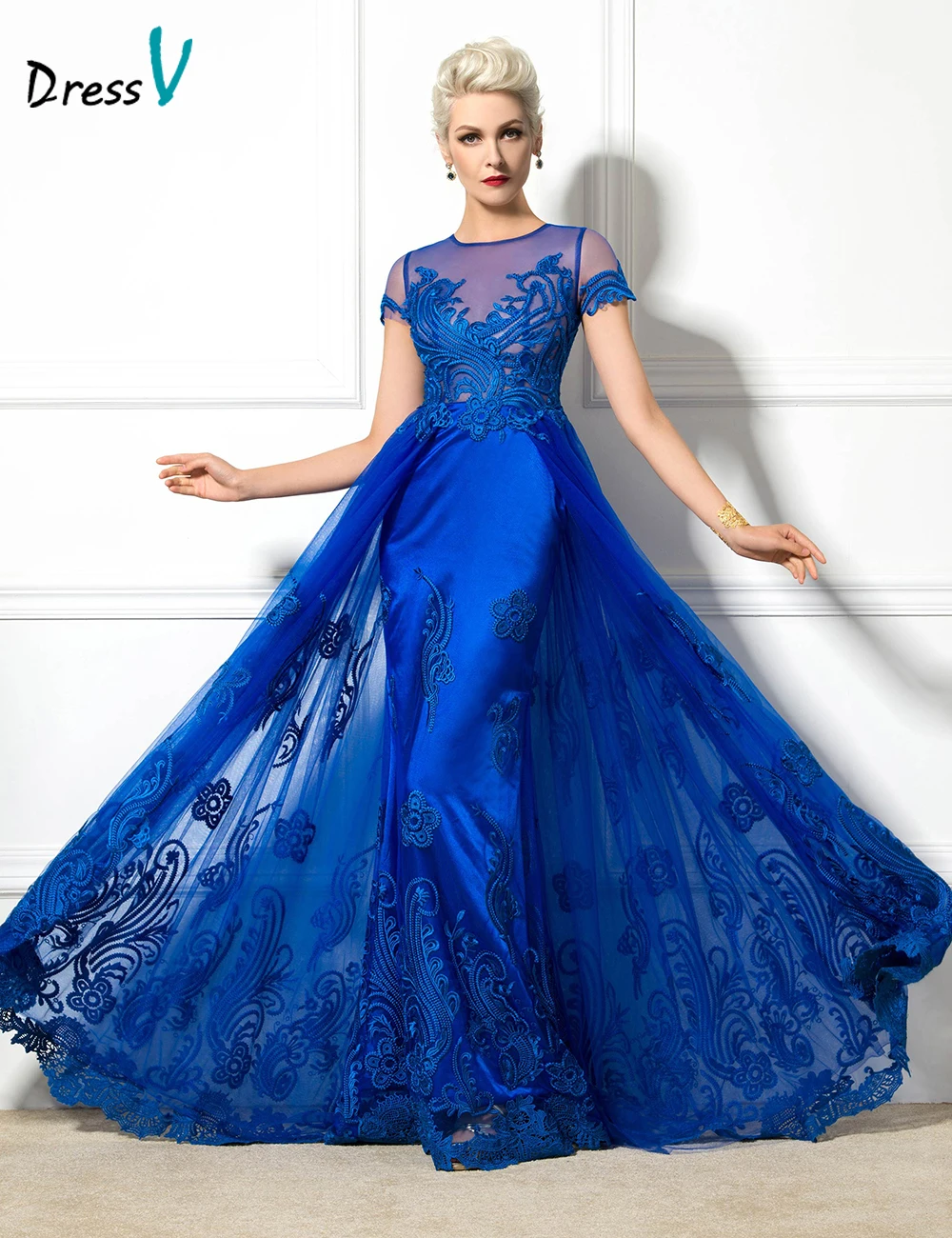 Dressv 2017 круглый вырез короткий рукав а силуэт вечернее платье с аппликацией