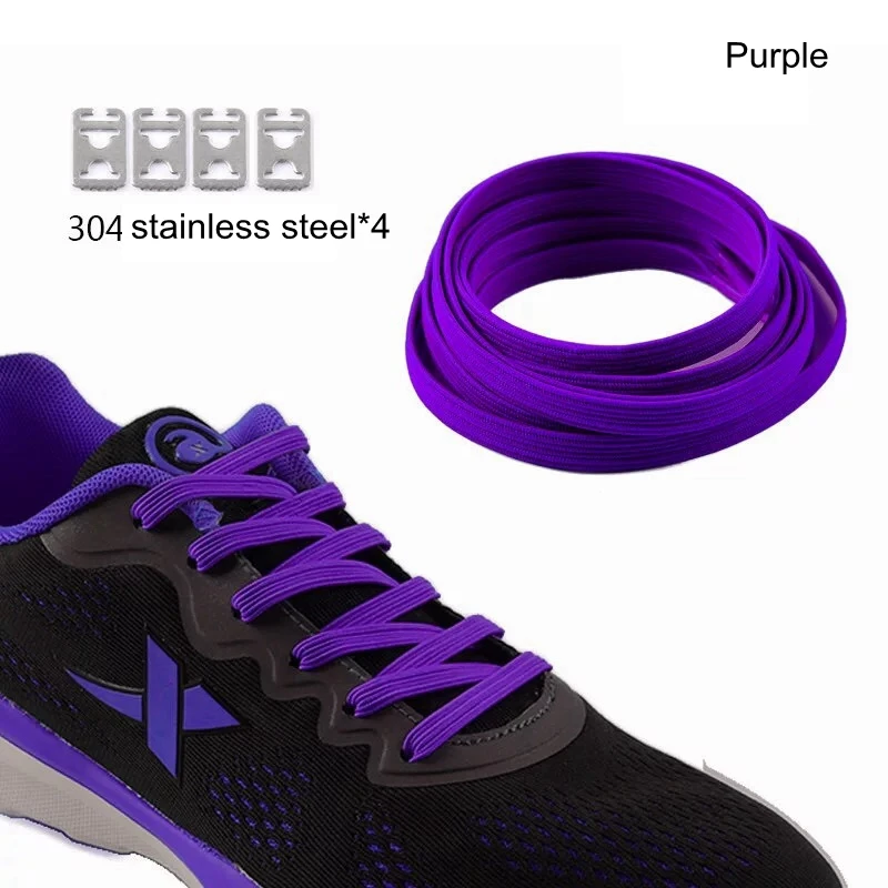 Purple 1 пара, без галстука, шнурки для обуви, плоские эластичные шнурки, для детей, для взрослых, для отдыха, кроссовки, ленивые шнурки, модная быстрая обувь унисекс, кружево - Цвет: Purple