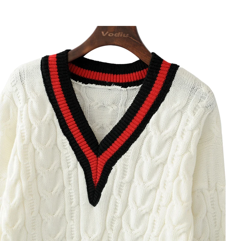 Женский пуловер с V-образным вырезом длинным рукавом | Женская одежда