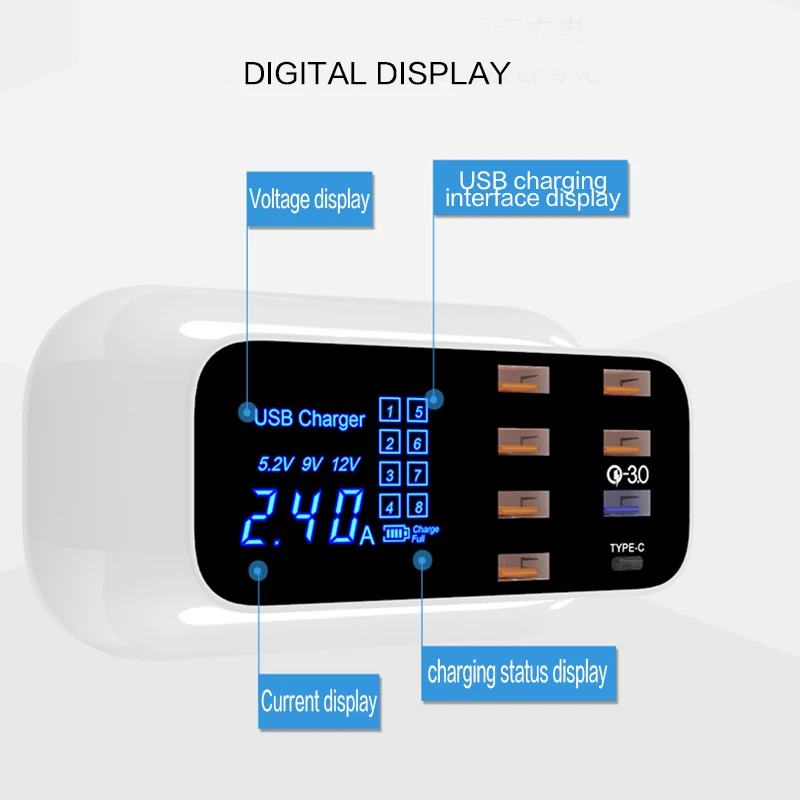 USB зарядная станция QC 3,0 usb type C быстрая зарядная станция со светодиодным дисплеем для IPhone samsung huawei мобильный телефон планшет