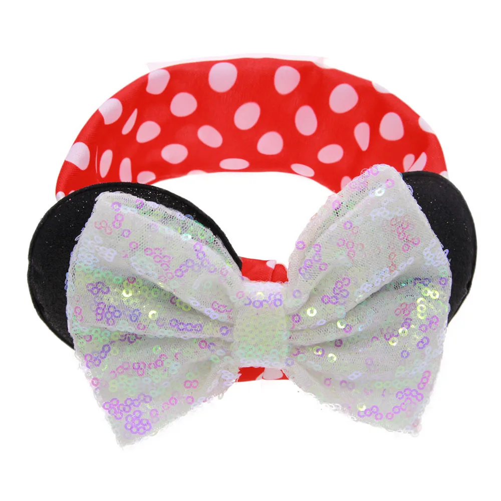 New Baby Nylon Headbands Minnie Mouse Ears Headband Hairbands Sequin Bowknot Headwear for Newborn Elastic Hair Accessories | Детская