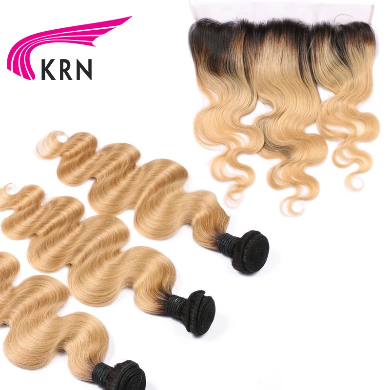 KRN 1B 27 бразильские волосы remy 3 шт. пучки с 13*4 уха до кружева фронтальное закрытие