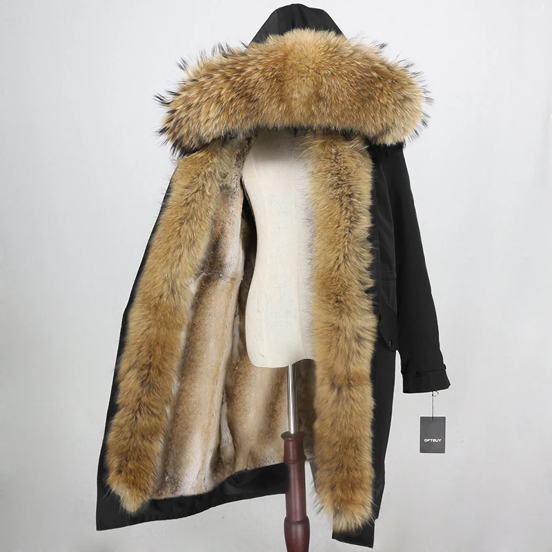 OFTBUY X-long Женская парка водонепроницаемая верхняя одежда пальто из натурального меха натуральный мех енота воротник подкладка из натурального кроличьего меха съемный теплый