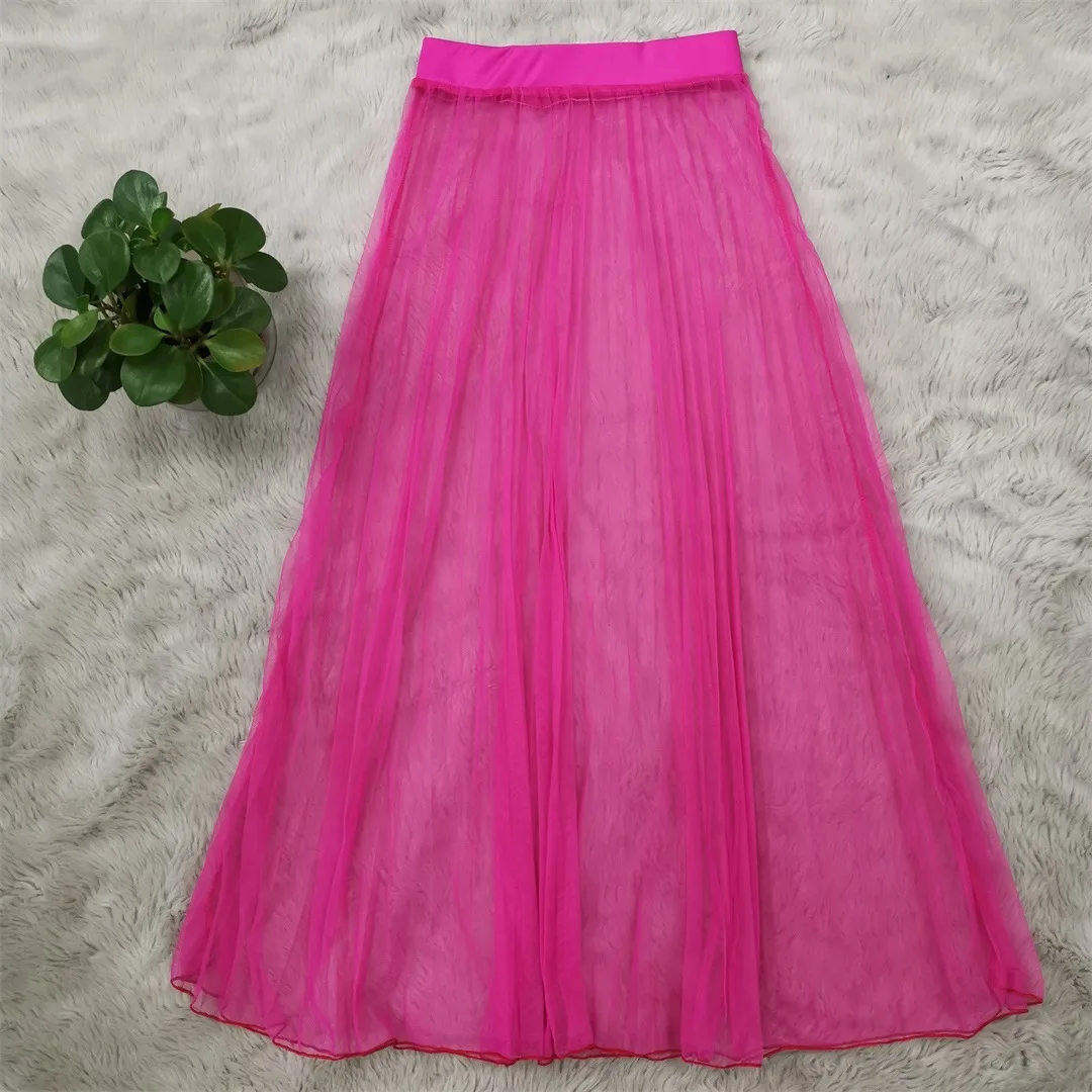 Sheer сетчатый лоскутный Сексуальный Плиссированные Юбки Женские Высокая Талия