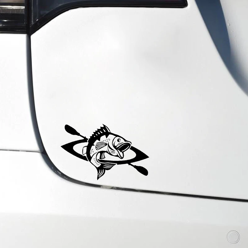 QYPF 17*10.7CM Interesting Exploring Canoe Ahd Fish Decor Car Styling Vinyl C16-1162 | Автомобили и мотоциклы