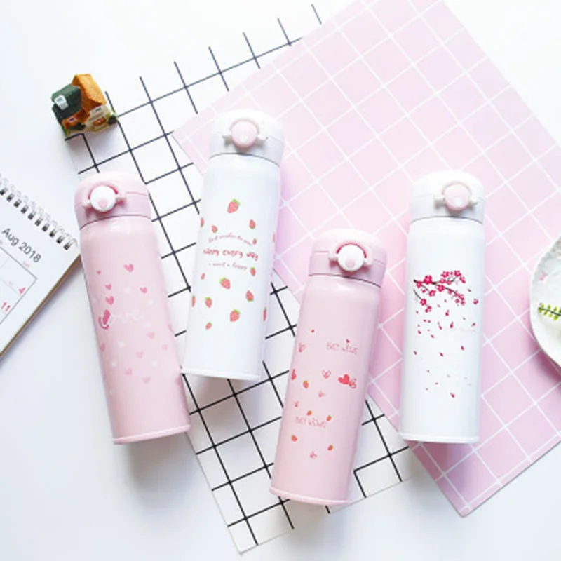 BearPaw New Women Cute Lock Vacuum Flasks Printed Flowers&ampWords Thermoses For the Hot&ampCool Water Portable Outdoor Sports | Дом и сад