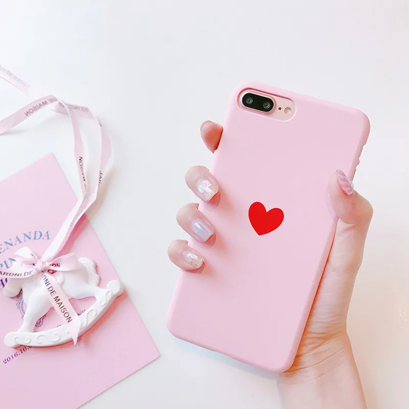 Cute love heart Pink Matte cartoon Hard PC Cover for iPhone 6 6splus 7 7plus 8 8plus coque iphone s Back Capa Fundas |