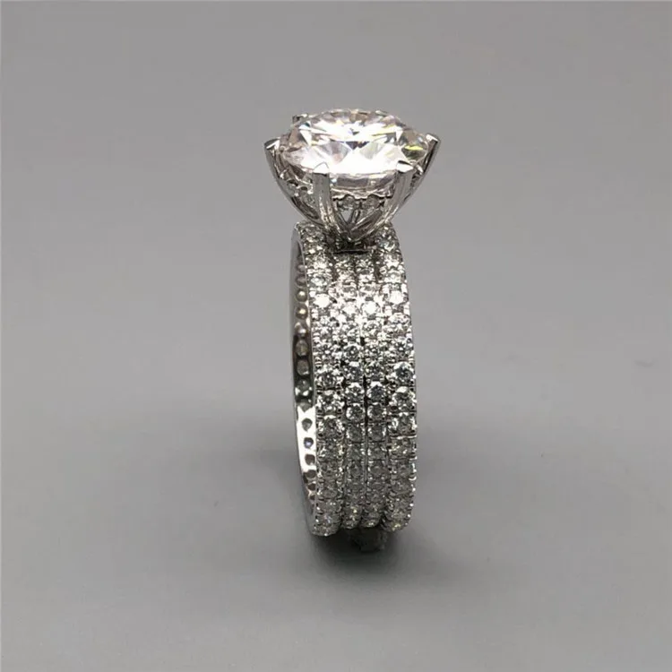 Роскошное женское кольцо с бриллиантами Moissanite 4 карата 18 К белое золото 10 5
