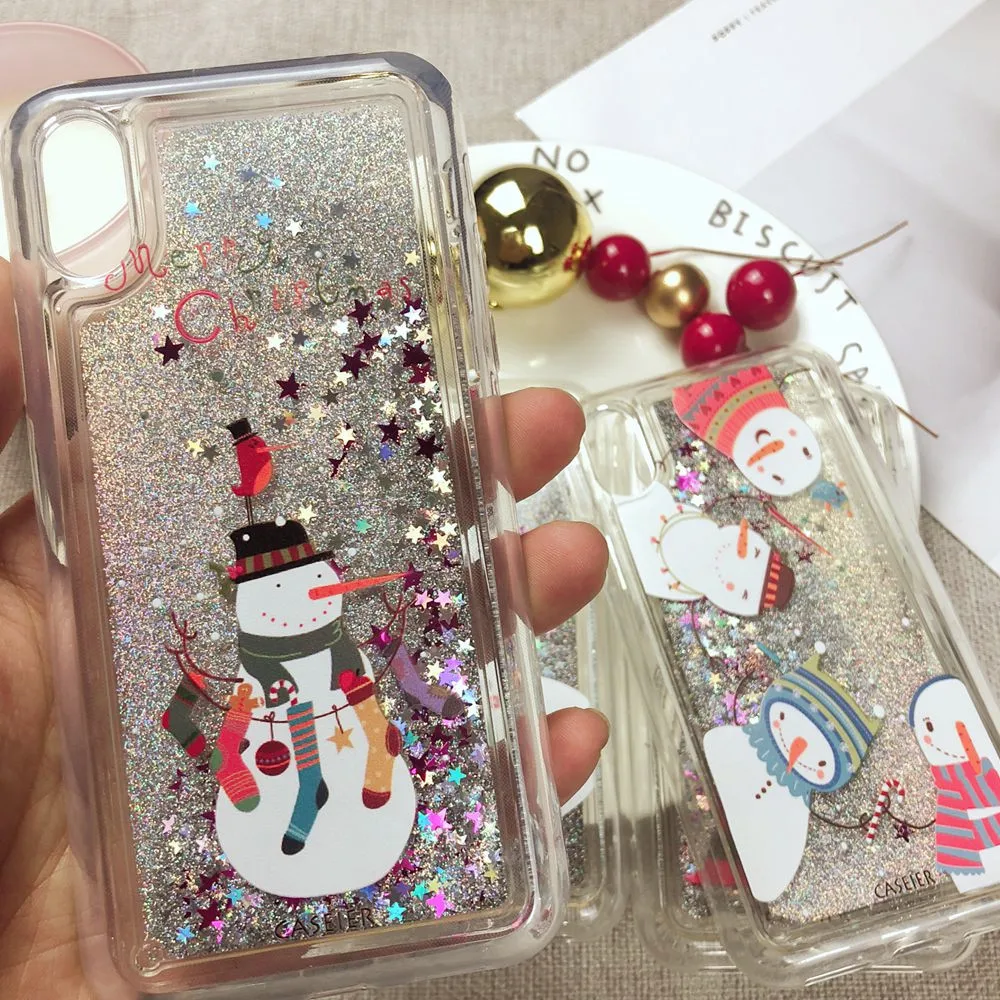 CASEIER Блестящий Рождественский чехол для iPhone 6 6S 7 8 Plus X XS Max XR Жесткий ПК с песком 5 5S