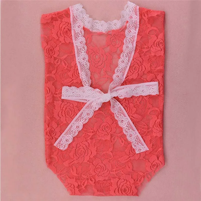 Watermelon red Детское платье с глубоким v-образным вырезом на спине комбинезон боди-костюм с бантиком кружевной Детский комбинезон для новорожденных Подставки для фотографий Детские реквизит для фото младенца фотосессия - Цвет: Watermelon red