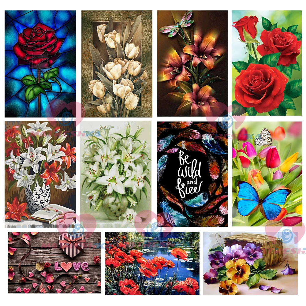 

Алмазная 5d картина «сделай сам», полная выкладка из смолы, с цветами, мозаика из квадратных страз для творчества