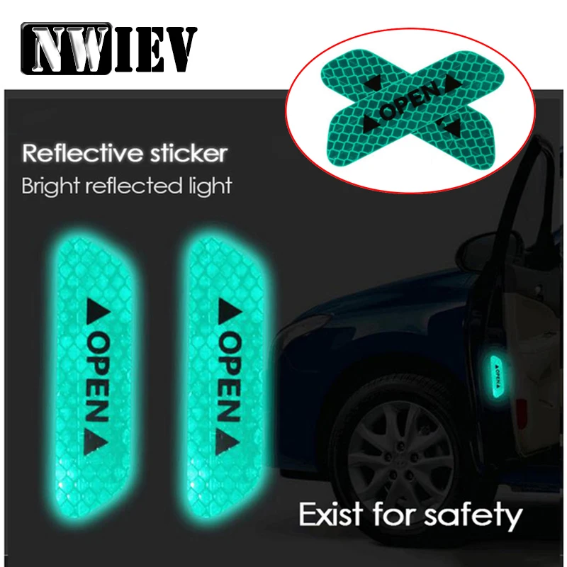 

NWIEV 4Pcs Safety Warning Mark Reflective Tape Car Door Sticker OPEN Sign For BMW F30 X5 E53 F10 E34 Skoda Octavia A5 A7 2 Lexus