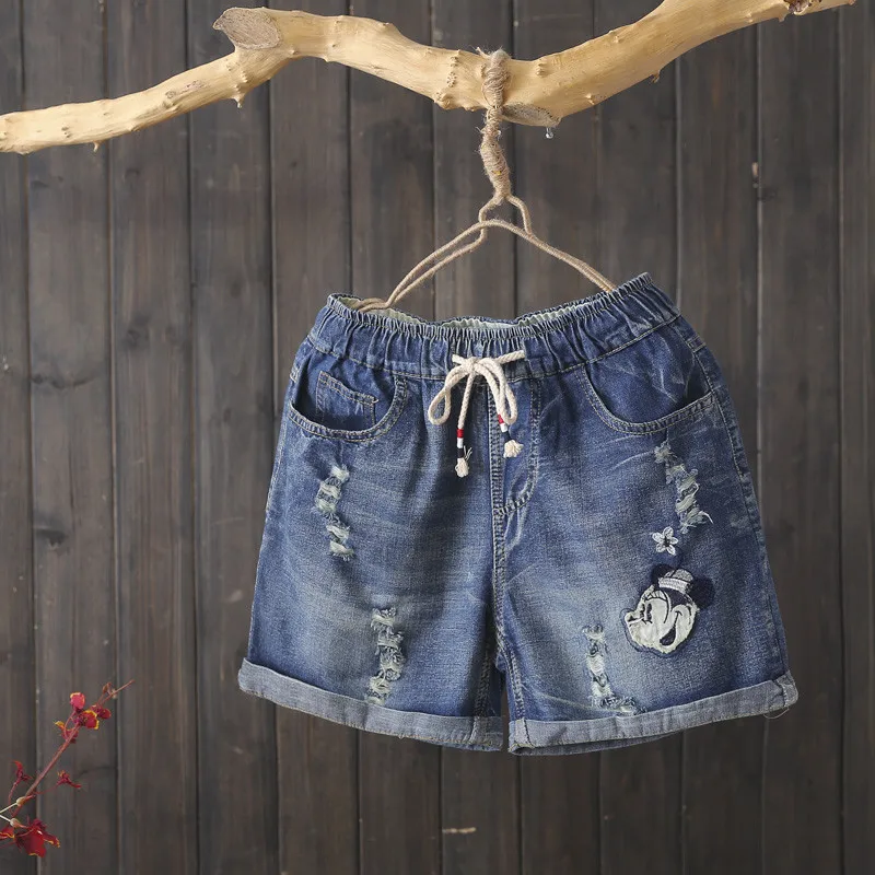 Женские прямые джинсы с эластичной резинкой на талии летние свободные