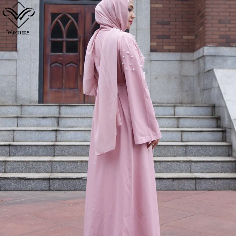 Wechery джилбаба Ислам Абая для женщин украшенное жемчугом длинные платья свободные