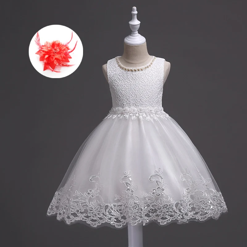 Baby Kids Ball Cute Dresses 2 3 4 5 6 7 8 9 10 11 Years Children Ice Blue White Flowers Sleeveless Summer Pink Pearl Dress Girls |