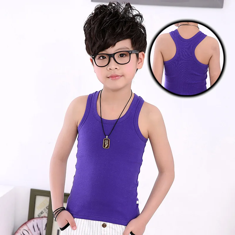 vest purple Летний детский жилет. Модная Однотонная футболка без рукавов из хлопка для маленьких мальчиков и девочек. Спортивная одежда для детей от 2 до 12 лет топы, подарки CN - Цвет: vest purple