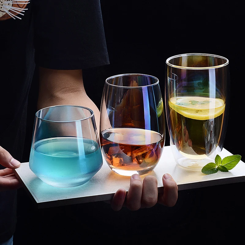 

500ml Lead-free Rainbow crystal glass Water cup Handmade whiskey glass stemless wine glass Coffee Cups Party Supplies Drinkware