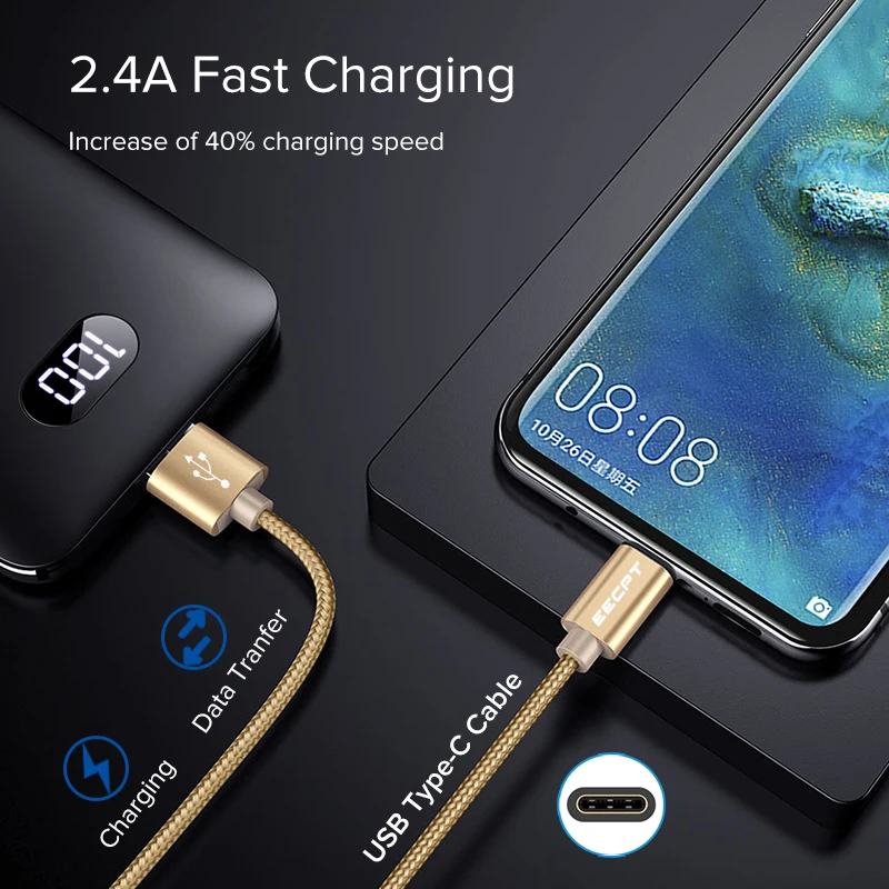 Кабель EECPT USB Type C для Samsung S9 S8 кабель быстрой зарядки и передачи данных зарядного