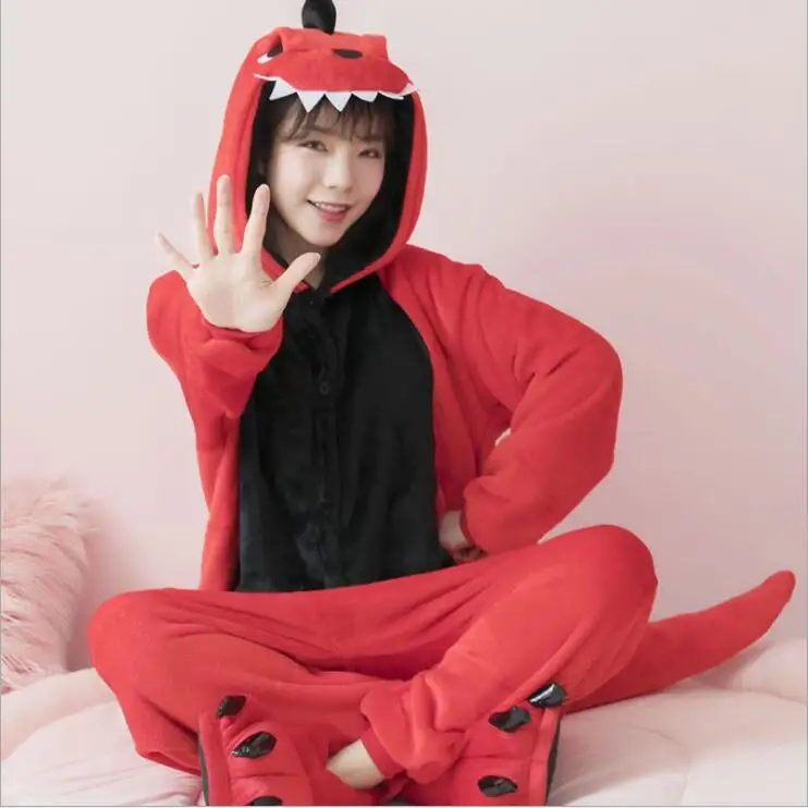 Red dinosaur Черная Милая Пижама kigurumi размера плюс, оранжевая Милая Свободная Домашняя одежда, пижама для женщин - Цвет: Red dinosaur