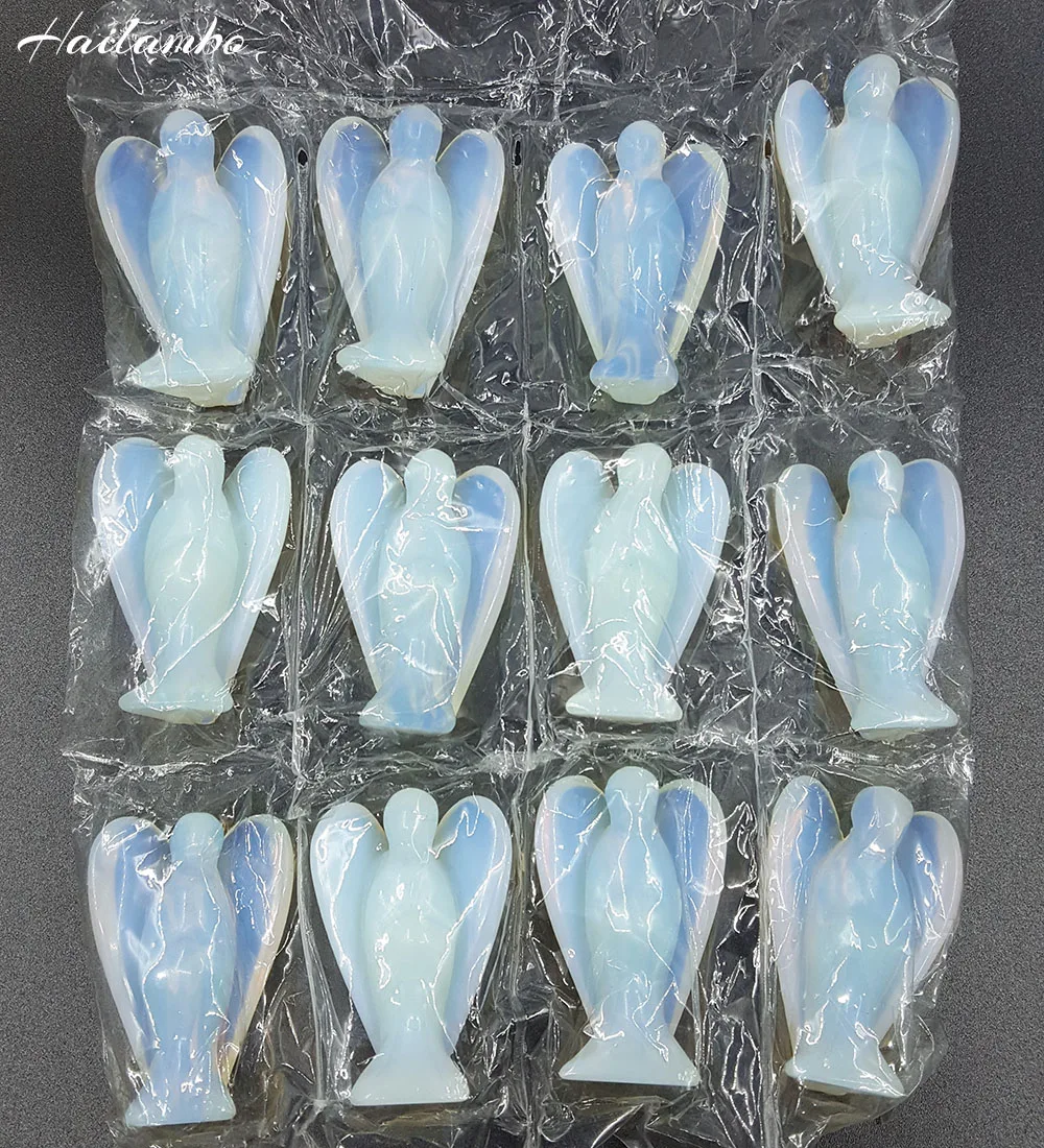 

5pcs Hailambo Man-made Opal Bead Standing Angel Statue Carved Angel Wing Figurine Charm Pendant Classic For Gift Jewelry TS07A#