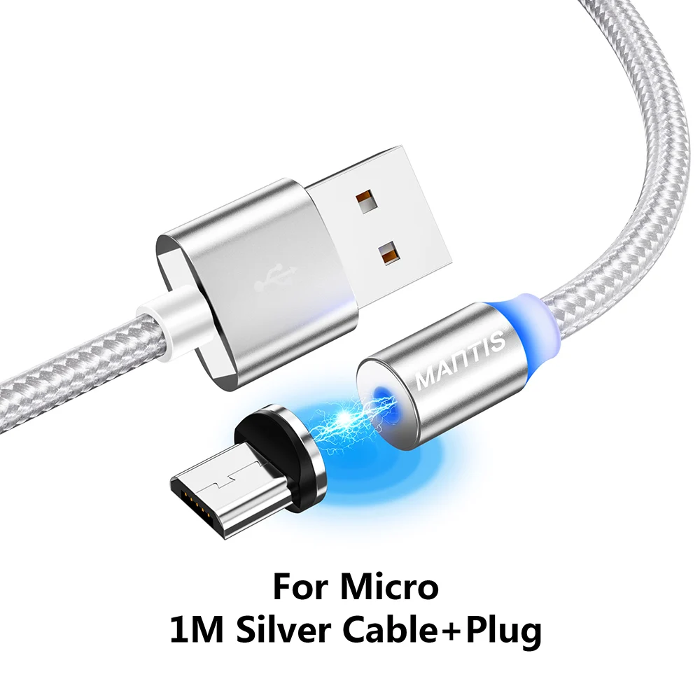 SilverMicro Магнитный Micro USB кабель MANTIS для iPhone samsung type-c зарядная зарядка магнит Зарядное устройство USB type C кабели для мобильных телефонов - Цвет: SilverMicro