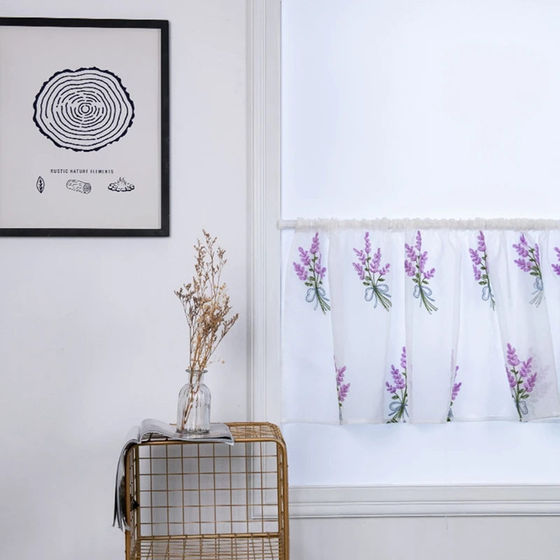 Домашние короткие занавески с лавандовой вышивкой пасторальные кухонные