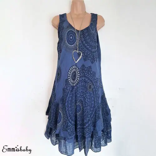 2018 Летняя женская Повседневная Свободная Цветочная мини рубашка без рукавов