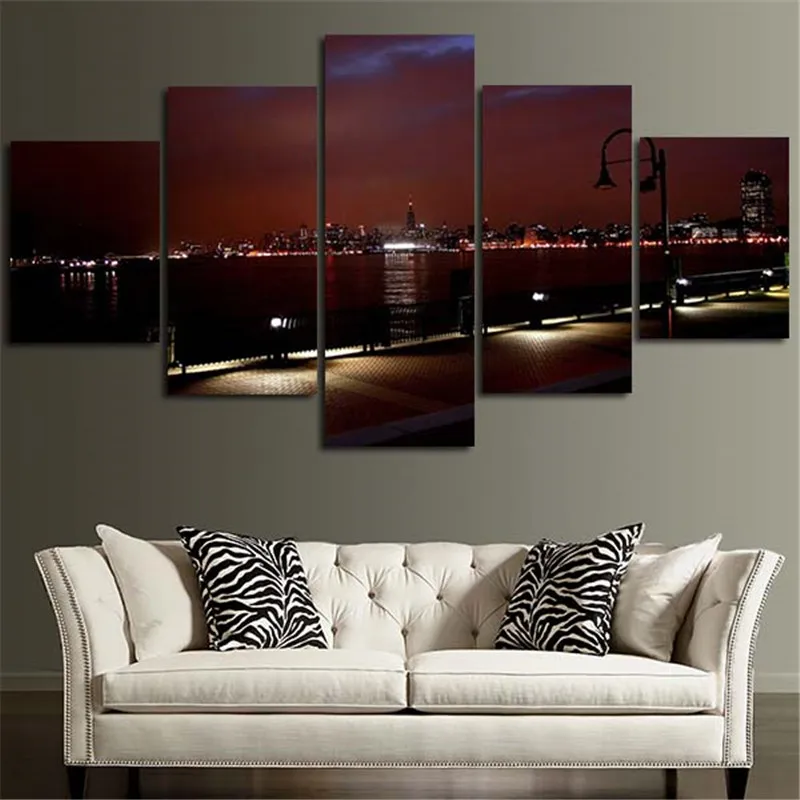 

2017 5Planes Canvas Art Picture Home Decor Poster Print Picture Night Of The Night River Wall Painting Paint For Living Room
