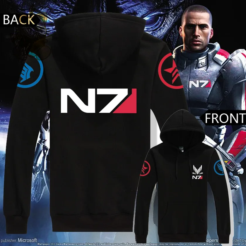 Мужские хлопковые черные толстовки с капюшоном Mass Effect 3 N7 Paragon новая Толстовка