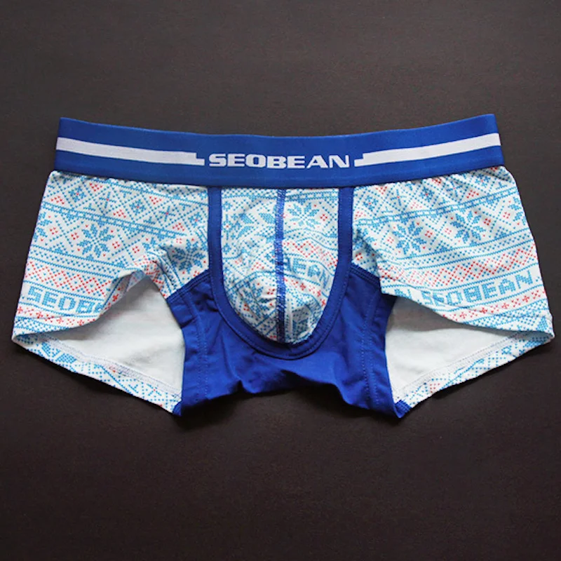 SEOBEAN calcon homme мужские зимние праздничные подарочные боксеры шорты с принтом снежинок мужское хлопковое нижнее белье ropa interior hombre XXL