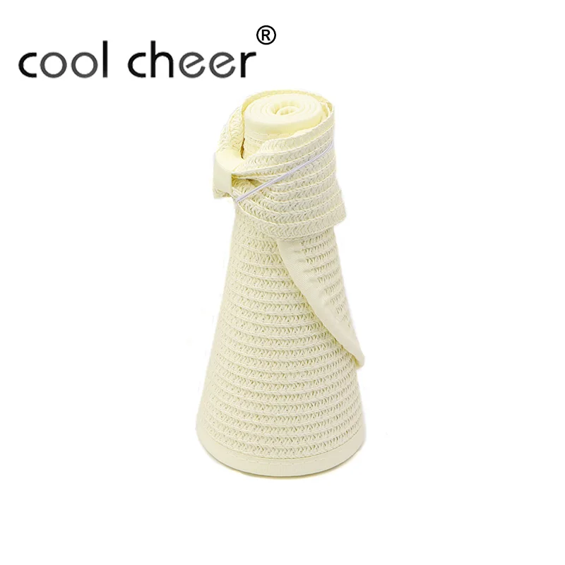 [CoolCheer] Модные женские складные сворачивающиеся пляжные широкие поля, из соломы шапка с козырьком, кепка, летняя пляжная Женская Повседневная - Цвет: Ivory White