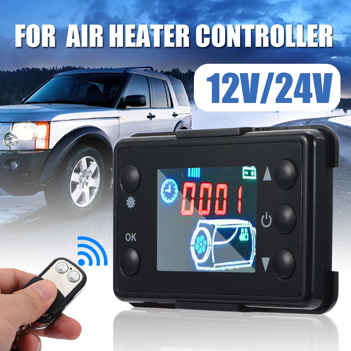 12V/24V Универсальный нагреватель воздуха для автомобиля ЖК дисплей монитор