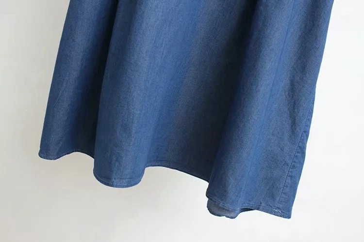

Summer embroidered pattern dress, baggy short-sleeved denim dress.