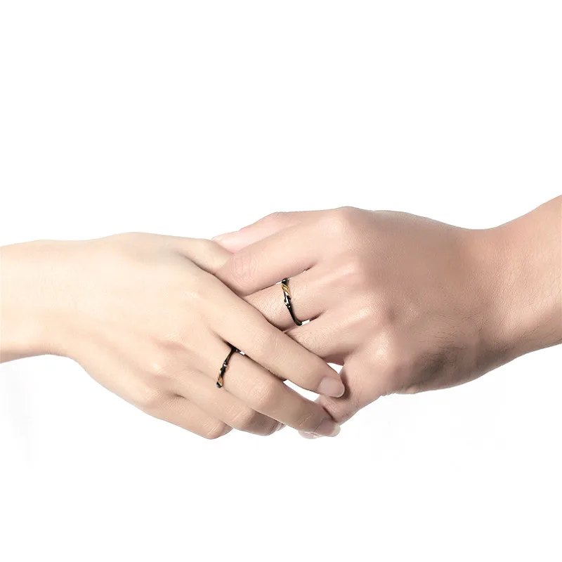 

100% 925 Sterling Silver Rings For Women Black Bamboo Golden Leaf Couple Open Ring Personality Jewelry Ring Men Femme Love Gift