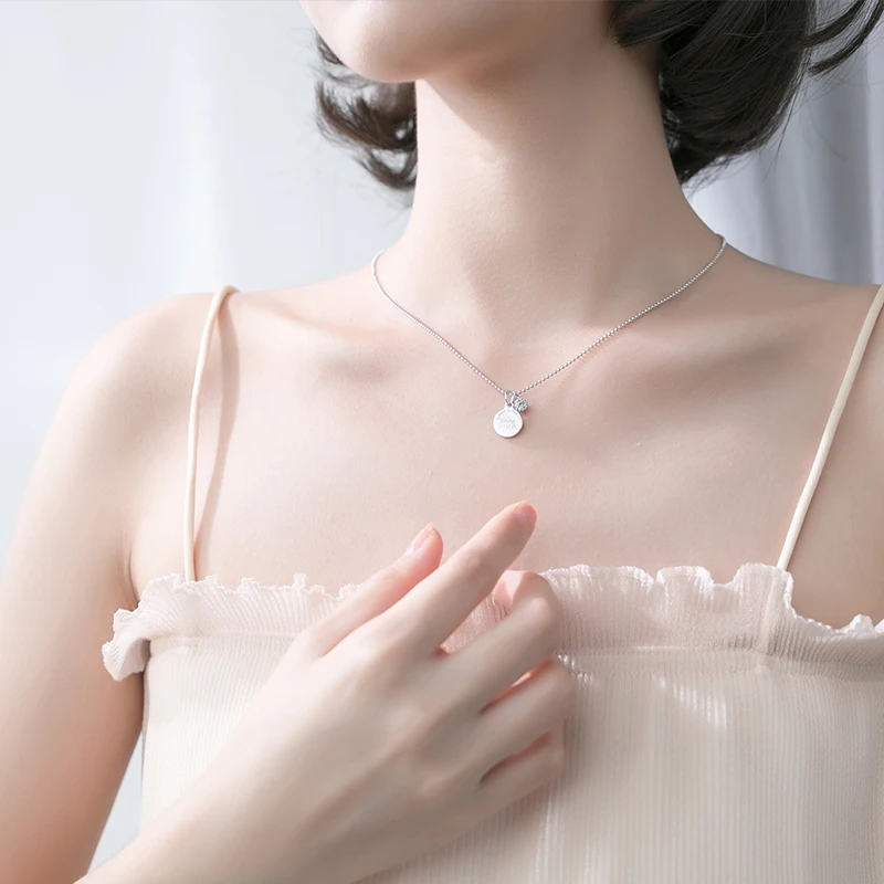 AROCH S925 Серебряное ожерелье женская простая личность английская круглая