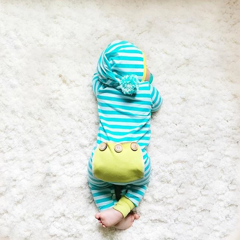 Детский комбинезон с длинным рукавом капюшоном в полоску на осень 2020|baby romper long|baby