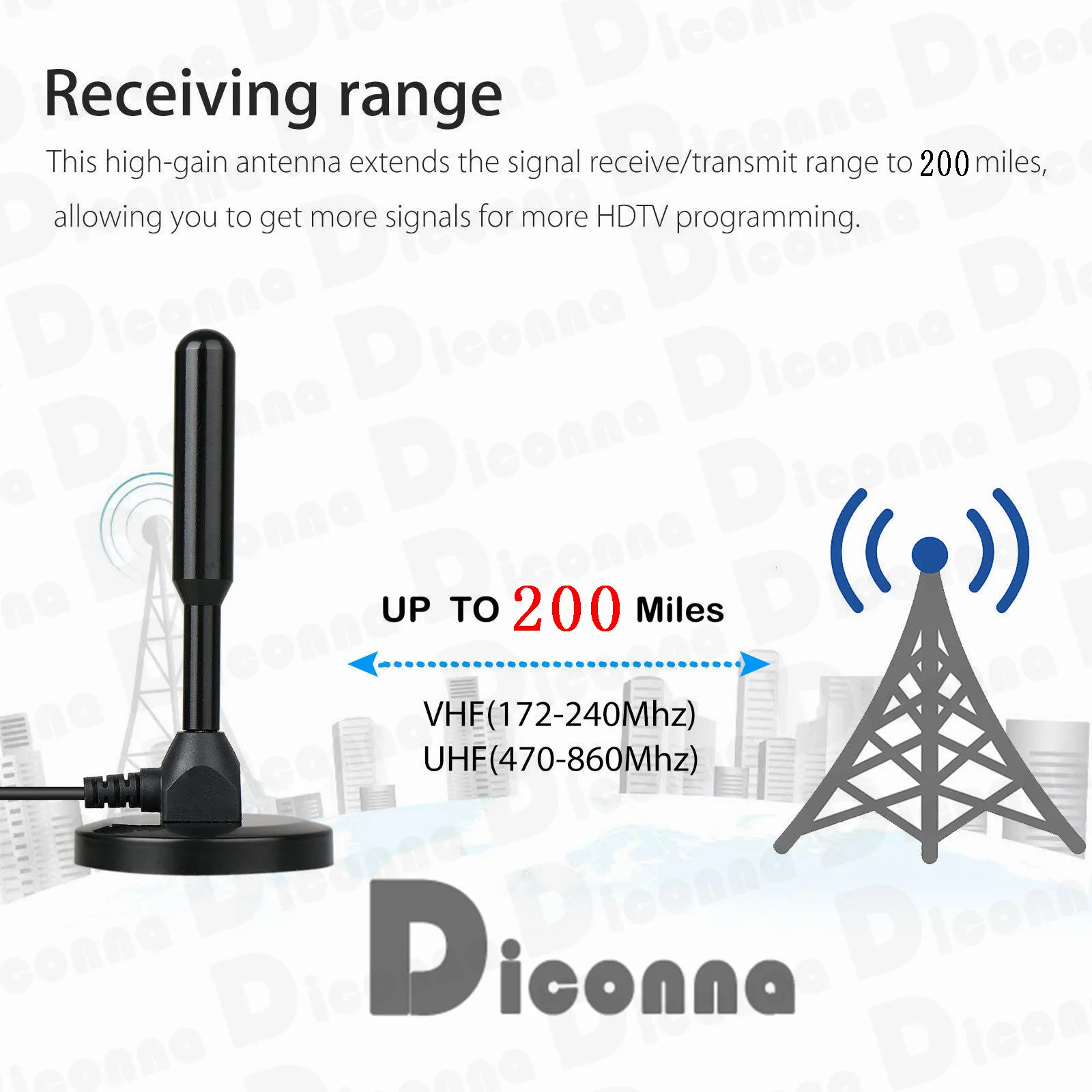 Горячая 200 миля 30dBi внутренняя усиление цифровой DVB-T DVB-T2 ТВ HDTV антенна