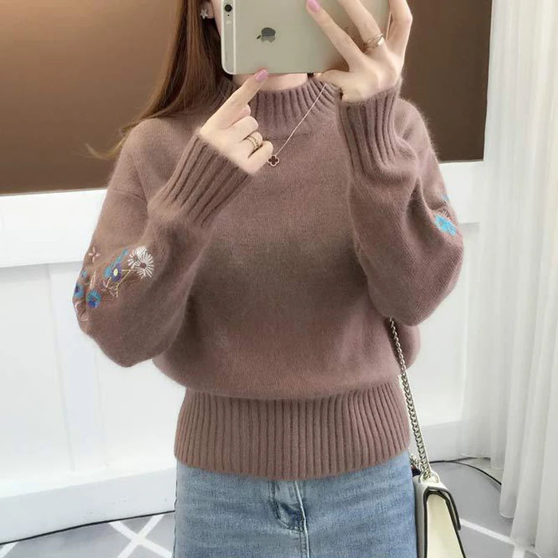 New Autumn Winter Warm Women Long Sleeve Embroidery Knitted Pullover Sweaters Ladies Crochet Sweater Female Tops High Quality | Женская