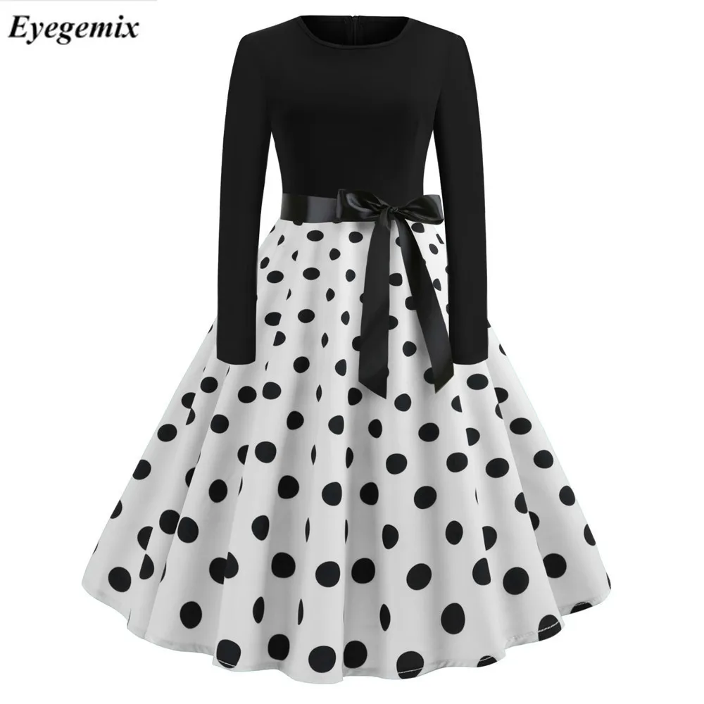 Женское винтажное платье в горошек зимнее повседневное розовое Пышное Платье с