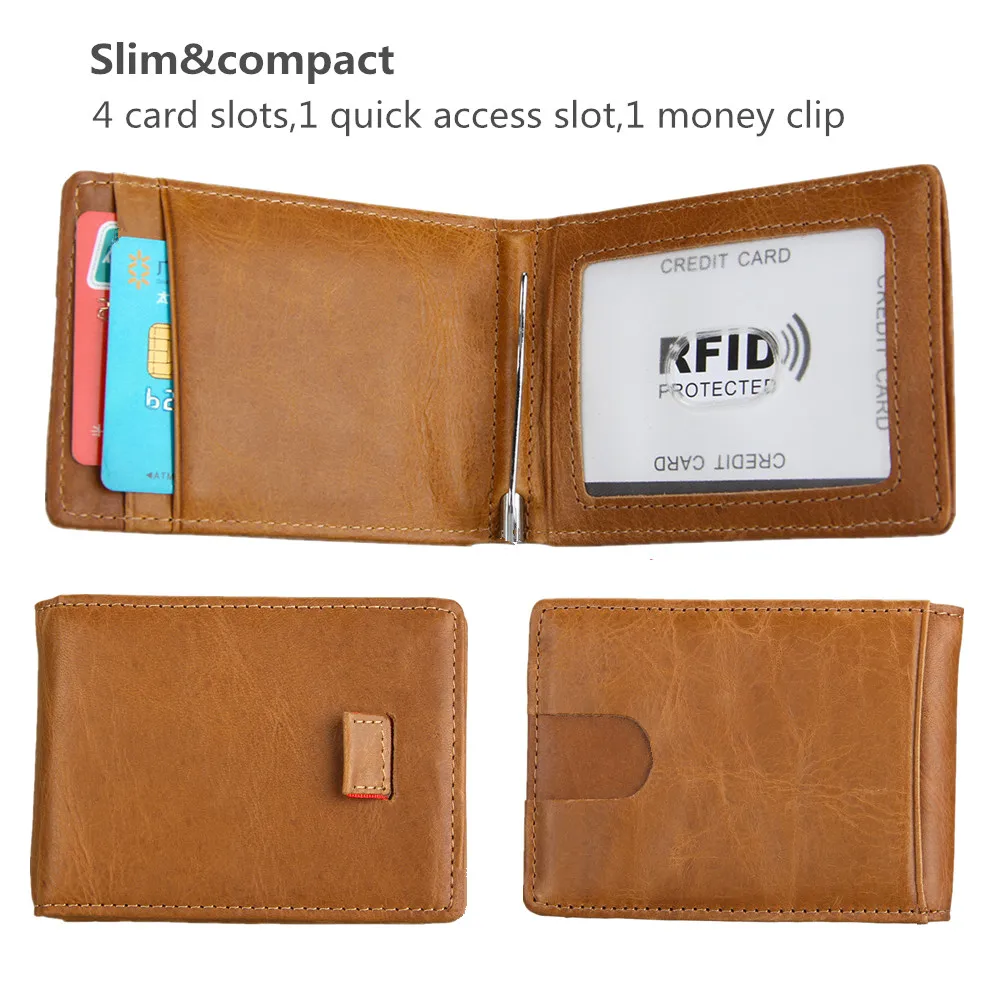 RFID Блокировка мини зажим для денег кошелек мужской бренд повседневный двойной