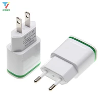 100pcslot euus plug 2usb 2 ports led light usb charger 5v 2a white wall adapter mobile phone micro data charging for iphone