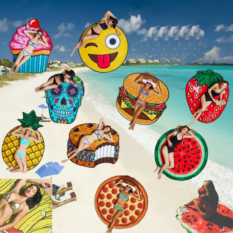 Hamburger Pizza Ice Cream Pie Throw Roundie Shawl Ananas Strawberry Watermelon Fruit 3D Print Round Beach Scarf Wrap YG143 | Аксессуары