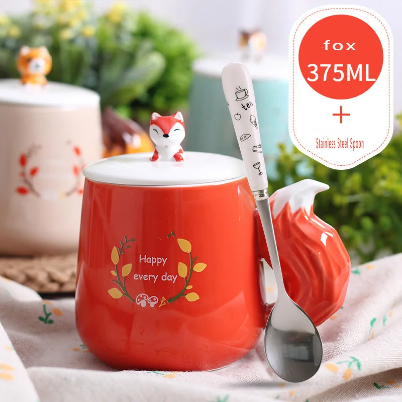Кофе чашку питьевой Mark чай с молоком сок лимона кружка Кофе чашки Офис Drinkware уникальный подарок белка енотовидная собака лиса - Цвет: FOX  375ML